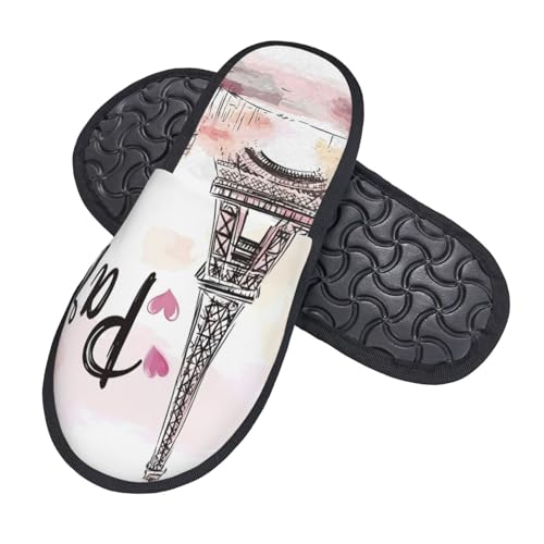Watercolor Paris Slippers for Women, Eiffel Tower House Slippers Non-slip Indoor Bedroom Slippers Warm Cozy Memory Foam Home Shoes2