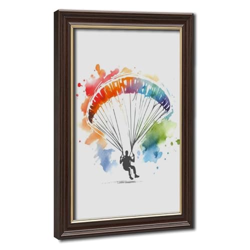 Peinture aquarelle parapente, tableau évasion pour grand salon