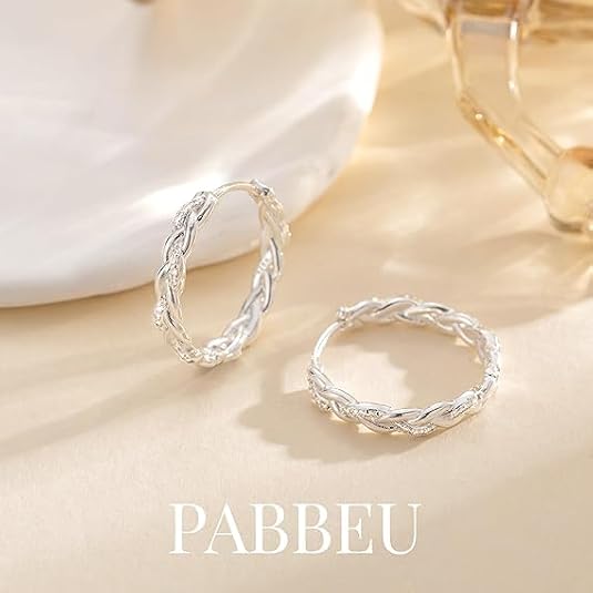 PABBEU Sterling Silver Twisted Hoop Earrings for Women Cubic Zirconia Hoops