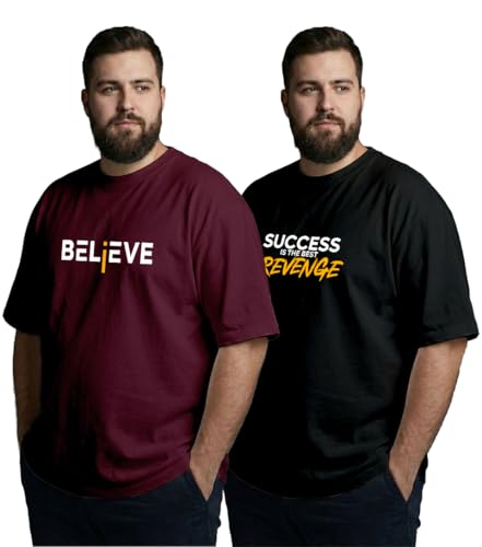 Image of XENOVAURBAN Mens Plus Size Cotton T-Shirt Combo | Combo Pack of 2 Unisex Fit Plus Size Printed Tshirts