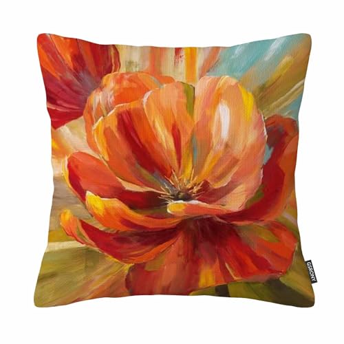 GSRONY Housse de coussin motif coquelicot avec peinture à l'huile et jolie fleur de coquelicot 45,7 x 45,7 cm