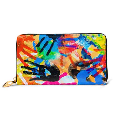 Preisvergleich Produktbild JHGFG Mode Handtasche Reißverschluss Brieftasche Bunte Hände Handabdruck Abstrakte Hintergrund Textur Telefon Kupplung Geldbörse Abendkupplung Blockieren Leder Brieftasche Multi