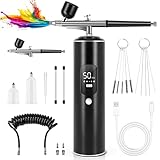 Airbrush Kit with Compressor, 2 Airbrushes, 6400mAh 50PSI High Pressure Airbrush for Nails with 0.2/0.3/0.5mm Nozzle Sets, Airbrush for Nails, Modeling, Cake Decorating, Pastry (Black)