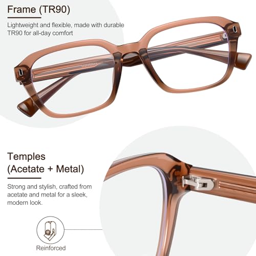 Image of Dollger Blue Light Glasses Men Vintage Thick-Framed Rectangle Non-Prescription, For Computer,Gaming, Phone Use