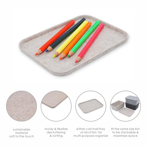 Image of Welaxy Felt tray Lid for Storage Bins Drawer Organizer bin cap of box catchall entryway holder sleek minimalist lifestyle (Oatmeal Lid, S)