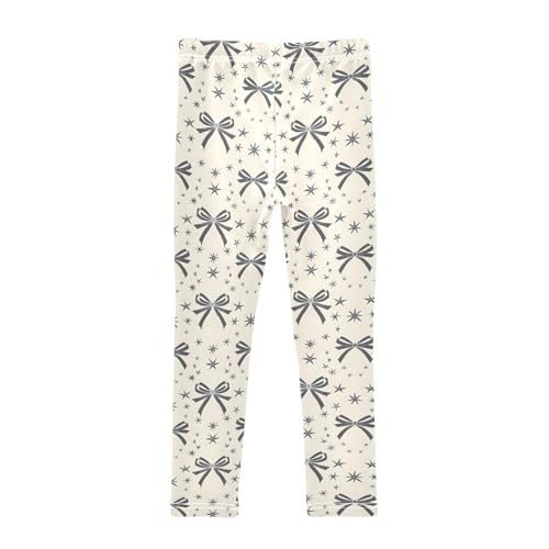Girls' Athletic Leggings Ankle Length Yoga Dance Pants Kids Teen 4T Bows Stars Gray2