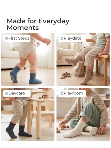 Image of Baby Toddler Essentials Non-Slip Crew Socks for Unisex Boys Girls
