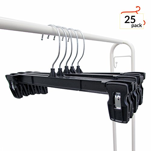 Hanger Central Recycled Heavy Duty Plastic Bottoms Hangers with Ridged Pinch Clips Pants Hangers, 12 Inch, Black, 25 Pack - Thumbnail 4