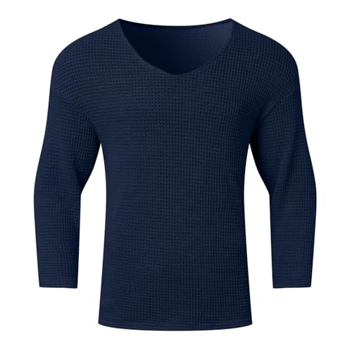 Men's Knit Sweater V Neck Fall Lightweight Pullover Long Seeve Classic Casual Solid Color Hollow Out Pullover Sweater