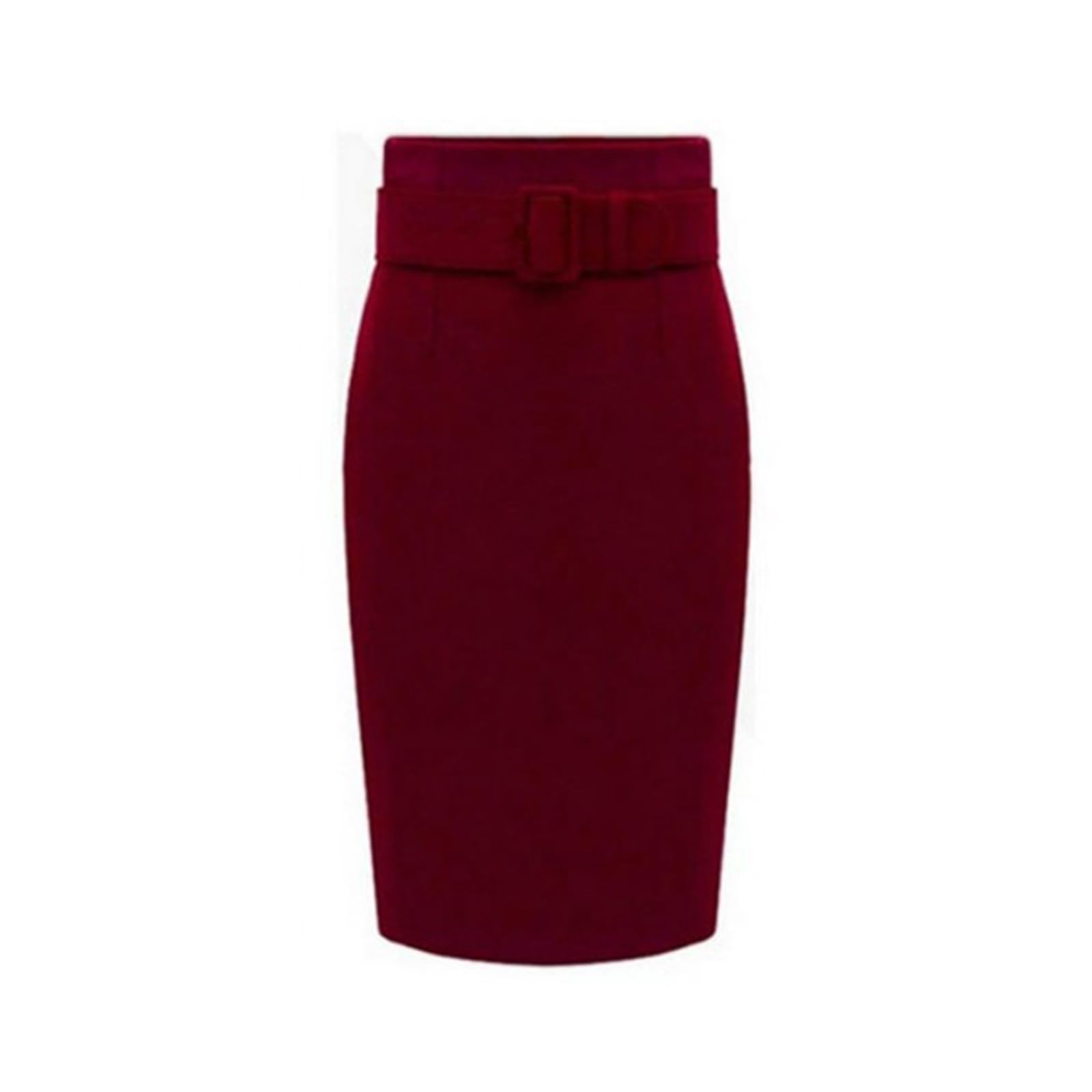 JITEM Womens Knee Length Pencil Skirt Fall Winter A Line Below Knee Office Midi Bodycon Wool Skirt Burgundy