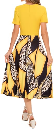 Women's Vintage Tea Dress, Short Sleeve Cocktail Party Dress Work Church Casual Dress3