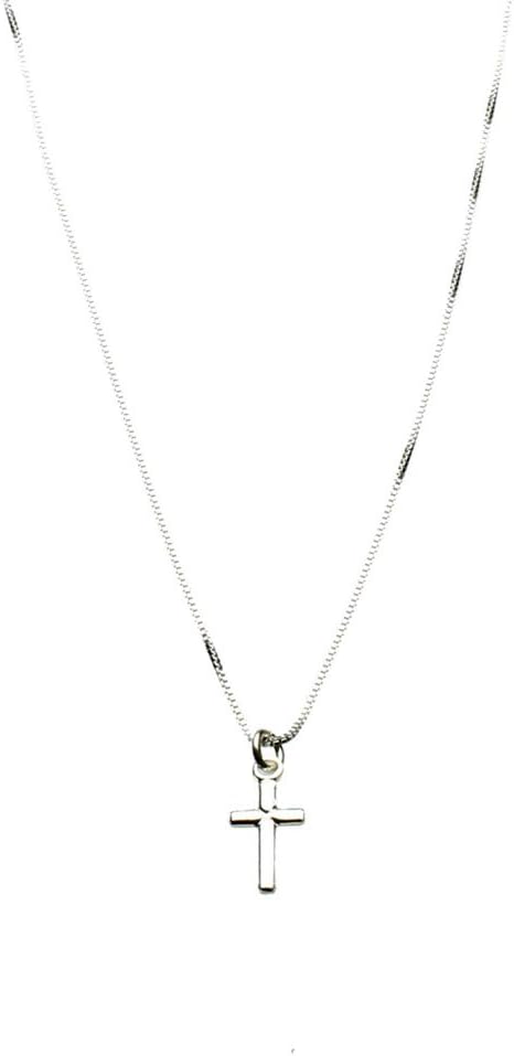 Sterling Silver Tiny Cross Charm Box Chain Nickel Free Necklace Italy
