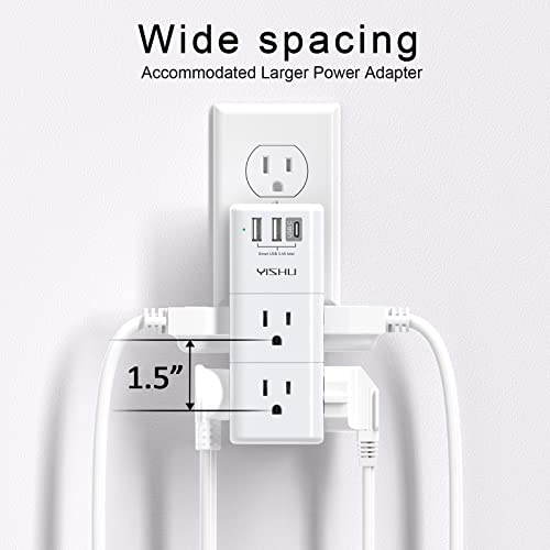 Usb Multi Plug Outlet Extender - Yishu Surge Protector With Rotating Plug, 6 Ac Plug Extender With 3 Usb Ports, 3-Sided Swivel Power Strip With Spaced Outlet Splitter For Home, Office, Travel #TOP3