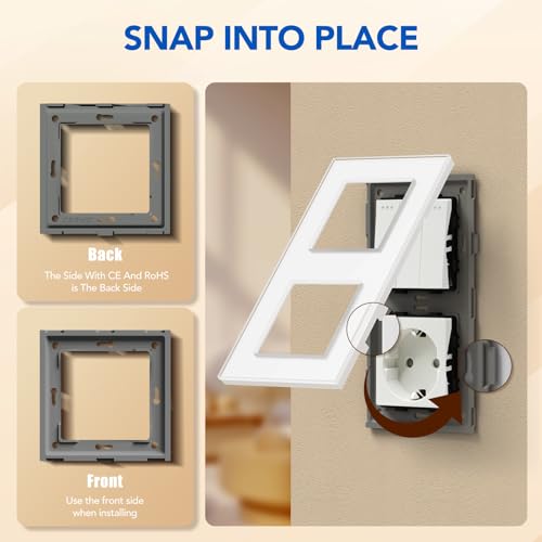 BSEED Lichtschalter mit Steckdose 3 Fach 2 Wege,10A Kristall Glas Platte Wandschalter mit 16A Schuko Steckdose Wei&szlig;,Physische Unterputz Wechselschalter mit Steckdose- 157mm