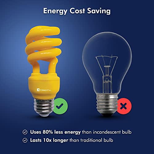 Image of Xtricity Yellow Bug Light Bulbs Compact Fluorescent T2 Spiral, E26 Base, 13W (60W Equivalent), 800 Lumens, Outdoor, CFL, 120V - UL Listed (1 Pack)