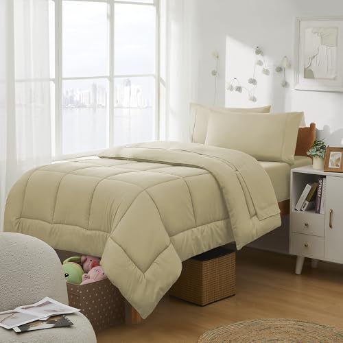 Sweet Home Collection Dorm Room Essentials College Bedding Comforter Set 5 Piece Twin XL Size Bed in a Bag for College Students Boys and Girls, Twin XL, Taupe