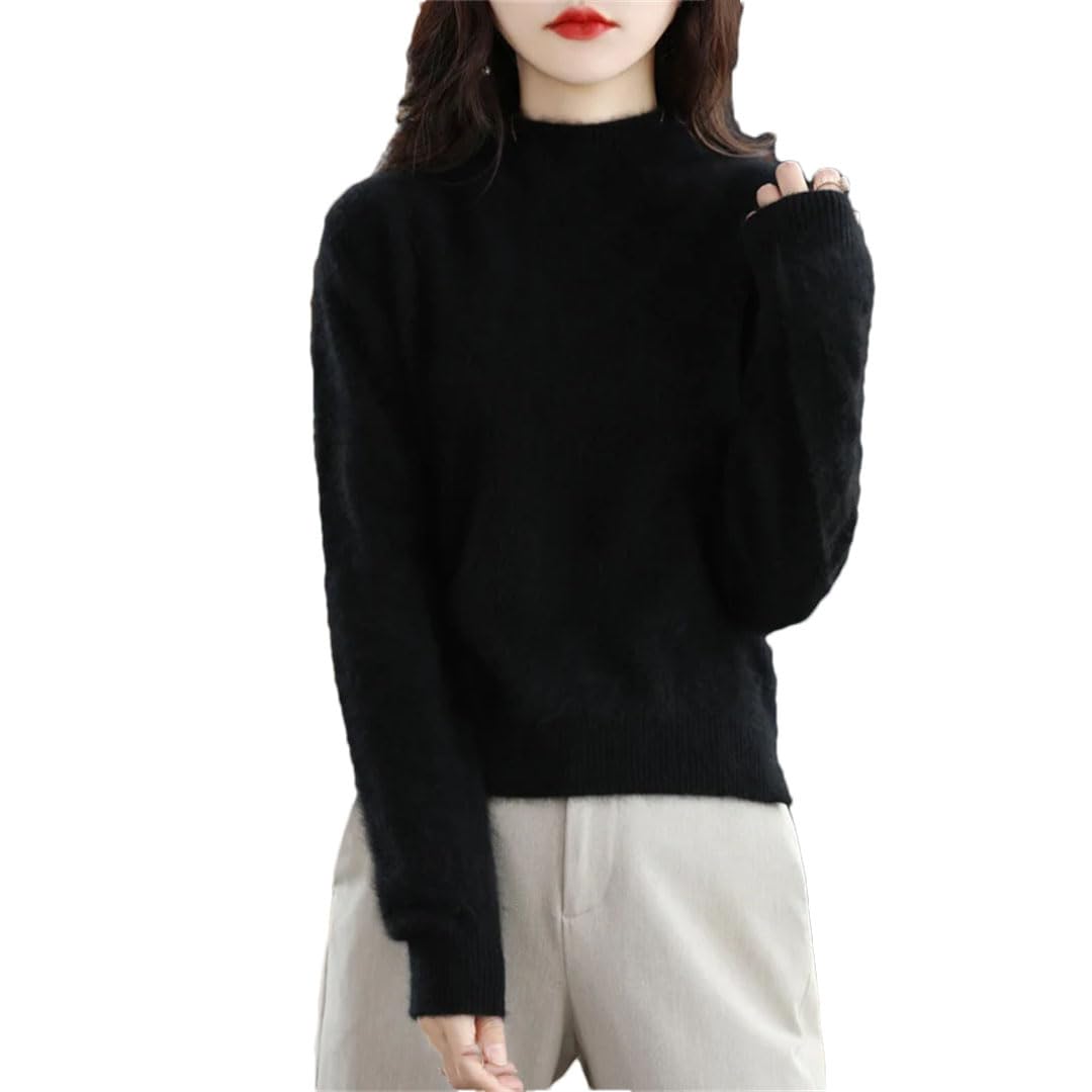 Vogrtcc Maglione da Donna A Maniche Lunghe A Collo Mezzo Alto in Cashmere con Top in Maglia Larga Ispessita
