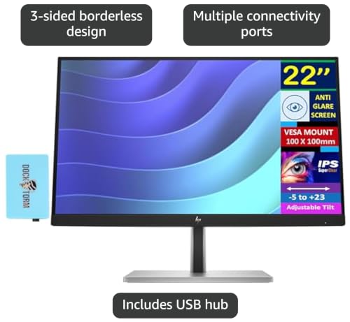 Image of HP Series 3 Pro 322pv 22 inch FHD VA Monitor with 5ms Response Time, Anti Glare, Flicker Free, VESA Mount (100 x 100mm), HDMI & Dockztorm USB Port Expander, Black (9U5A2AA#ABA)
