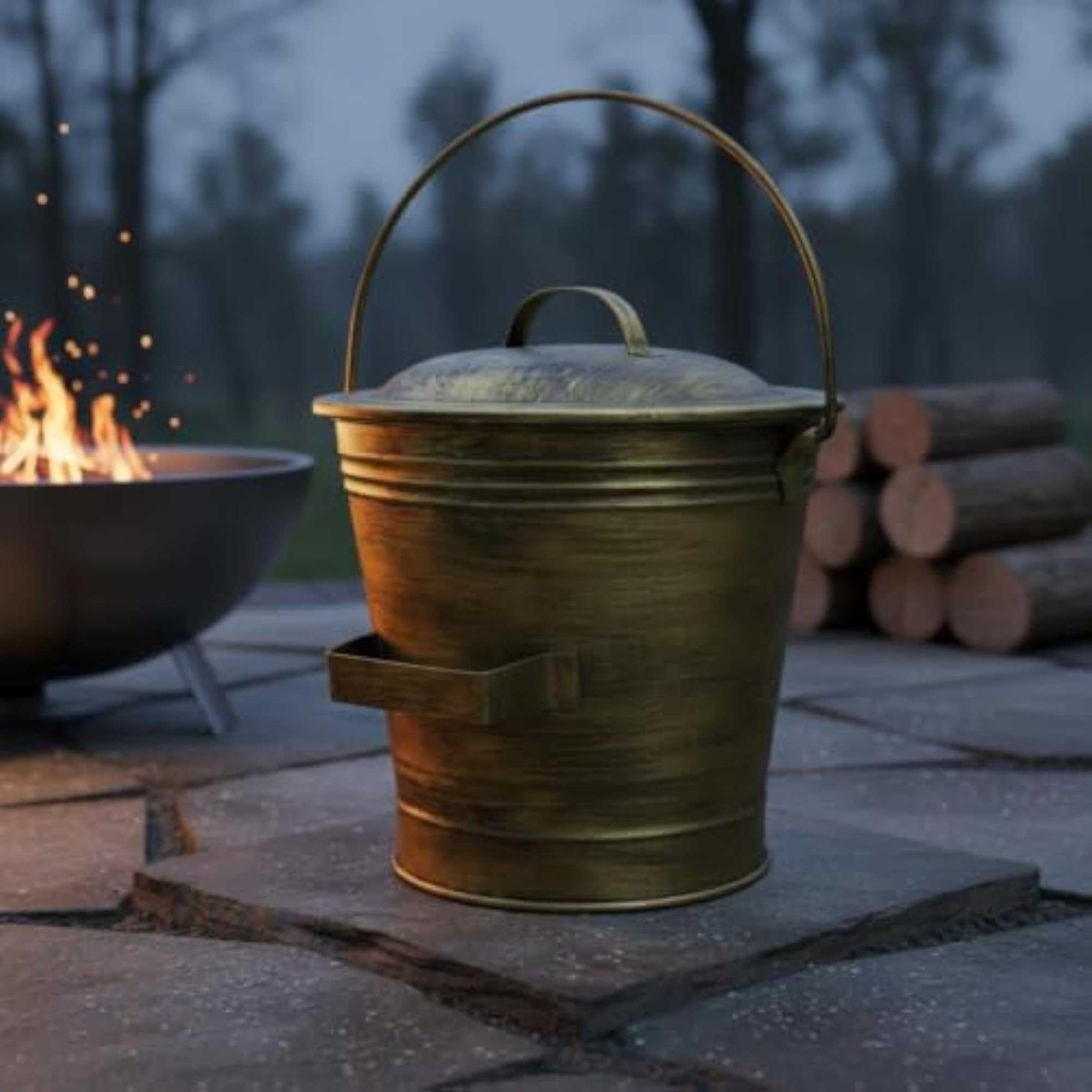 Large Capacity Copper Fireplace Ash Bucket Set