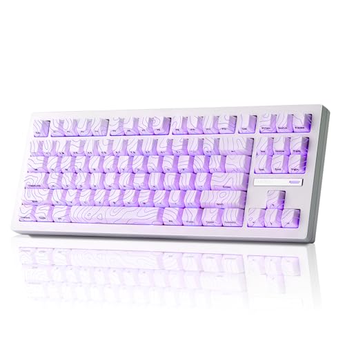 Image of ZORNHER ZH870 Wireless Gaming Mechanical Keyboard,80% White Custom Creamy Sound Keyboard with Lighted Up White Topographic Keycaps,Creamy Sounding Linear Switches,Hot-Swappable,RGB Backlit
