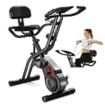 UMAY velo d appartement pliable, 5-en-1 velo appartement pliable, équipé d'une résistance silencieuse à 16 niveaux. vélos d'appartement avec surveillance de la fréquence cardiaque et écran LED