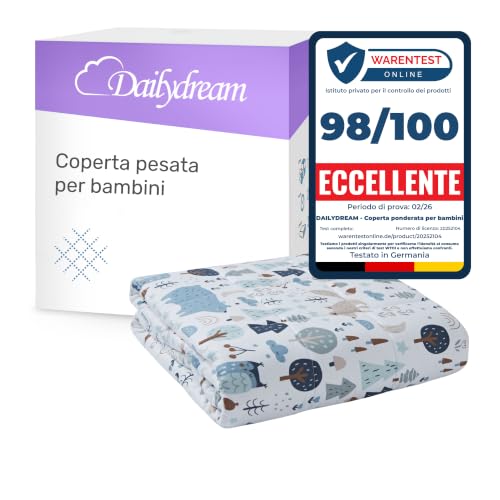 Dailydream Coperta Ponderata Bambini 135x200 cm, 2,5 kg, Motivo Foresta, 100% Cotone con imbottitura in perline di vetro, peso consigliato 20-35 kg