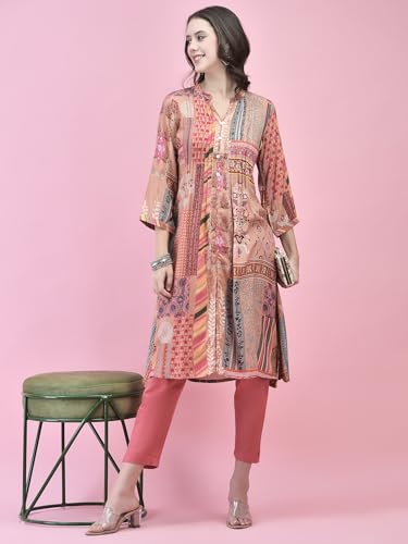 Image of Shree Women Liva (Rayon) White Floral Print Kurta