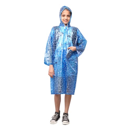 VARSHA Rainwear Kids Hooded Raincoat Waterproof  Design [Blue, 45