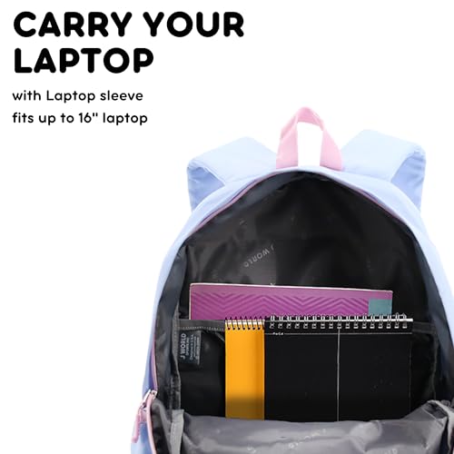 Image of J World Oz Middle School Backpack for Kids. Cute Laptop Bookbag for Girls Boys, Baby Blue