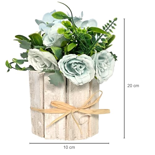Image of Cortina Wooden Pot Maria Potted Plant | Home Decor Items for Living Room Balcony Kitchen Bedroom Office Table Top Decoration - White, 20X10 CM