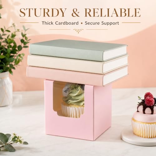 Image of BOOMIBOO 100 Pack Individual Cupcake Containers, Cupcake Boxes with Window