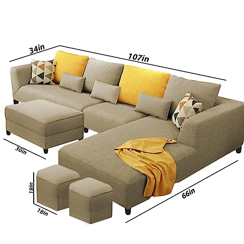 Image of Galib RHS 8 Seater L Shape Sofa Set for Living Room (Cream Fabric)