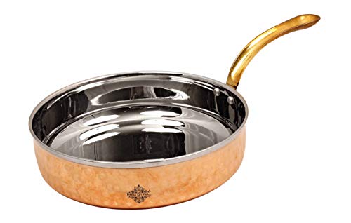 INDIAN ART VILLA Handmade Steel Copper Fry Serving Pan, Serveware...