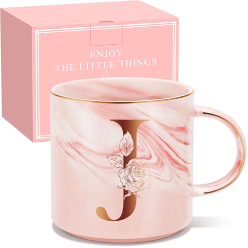 Personalized Gifts for Women Coffee Mug, Initial Customized Gift Monogrammed A-Z Coffee Mug 12 OZ, Christmas Anniversary Birthday Gifts for Women Mom Grandma Friend Sister Wife(J)