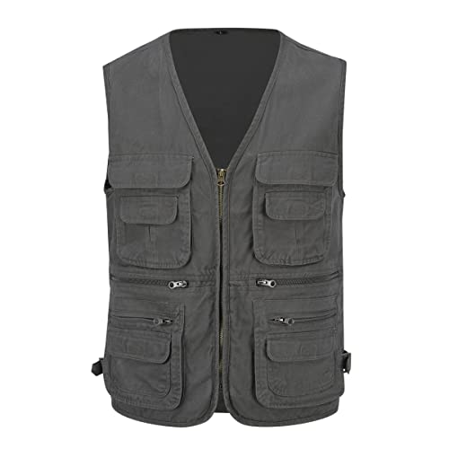 Image of YOUTHUP Mens Gilet Multi Pocket Cargo Utility Safari Waistcoat Outdoor Fishing Hunting Vest,Green,XL