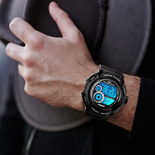 FANMIS Mens Military Multifunction Digital Watches 50M Water Resistant Electronic 7 Color LED Backlight Black Sports Watch (Black) - Thumbnail 6