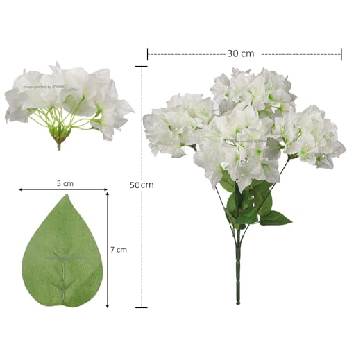 Image of SPHINX Artificial Bougainvillea 5 Heads Bunch Without Vase for Home Decor,Centerpieces, Christmas Decorations, Welcome Reception, Dinner Table decor Approx Height 50 cms- (1 Piece, White)