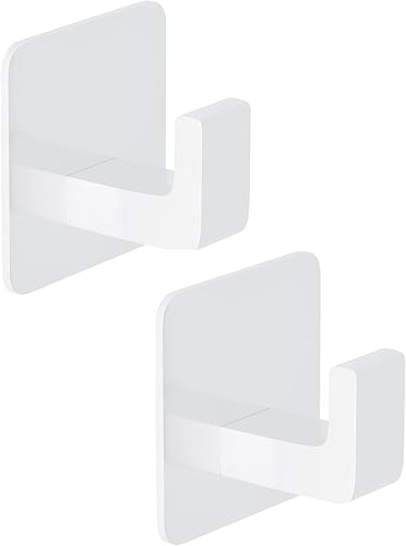 Miniatura 11 de Ganchos de toalla cuadrados autoadhesivos - Paquete de 4 ganchos de metal negro mate, diseño de ángulo recto para toallas, batas y sombreros