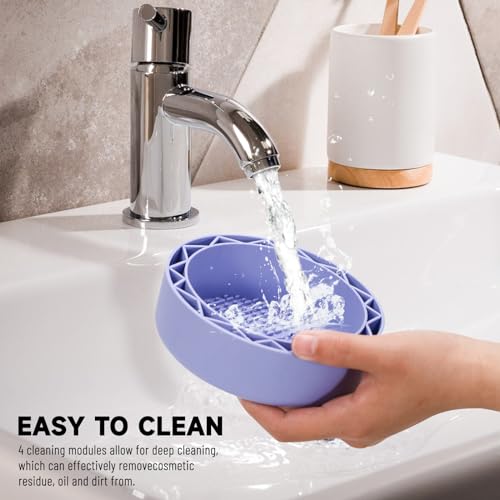 LELE LIFE Make-up-Pinsel-Reinigungsmatte mit Trockengestell, Silikon-Make-up-Pinsel-Reinigungsmatte, Schrubber Schüssel, Make-up-Pinsel-Reiniger-Pad für Kosmetikpinsel,lila
