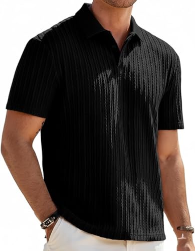 Image of Zilcon Mens Casual Polo Shirt Summer Short Sleeve Vacation Button Beach Knit Stretchy Golf Tshirts