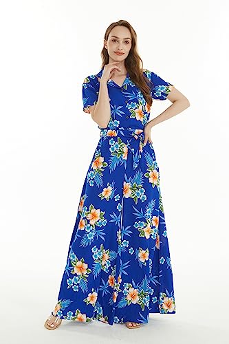 Image of Matchable Family Hawaiian Luau Men Women Girl Boy Clothes in Hibiscus Blue