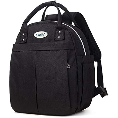 Scorlia Insulated Lunch Bag Rucksack for Women, Convertible Lunch Cooler Tote with Side pocket, Tall Reusable lunch Box Container with Drinks Holder for Office, Beach, Picnic, Black Cover