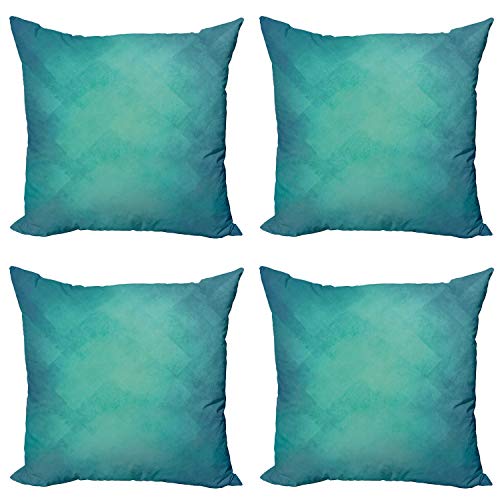 Ambesonne Teal Decorative Throw Pillow Case Pack of 4, Retro