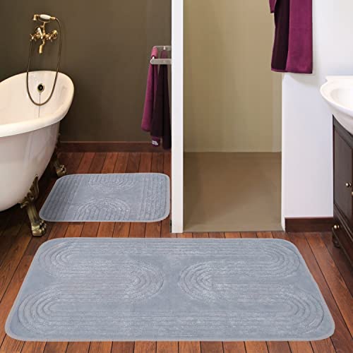 Juego de 2 alfombrillas de baño de 100% algodón (60 x 100,60 x 50) 1300 gr - Alfombrillas absorbentes, lavables a máquina, muy suaves, gruesas, fabricadas en Turquía patrón corrugado (G) Cover