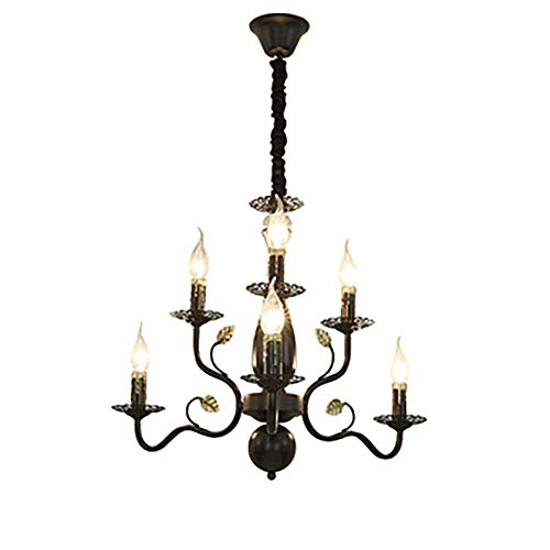 Lustre suspension 6 lumières en métal bronze pour éclairage de cuisine