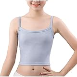 8-12 School Girl's Bra Lined Training Bra Cotton Cami Grow up Bras Sport Underwear Soft Seamless Crop Vest Blue