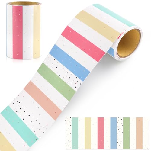 Lemicin 6.5 Feet Boho Bulletin Board Border Polk Dot Stripes Straight Rolled Trim Colorful Bulletin Borders Colorful Boho Stripe Boards Decoration for Classroom School Offices Walls Chalkboard Decor