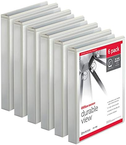 Office DepotBrand Durable Round-Ring View Binders, 1'' Rings, White, Office Supplies, Pack of 6 Binders
