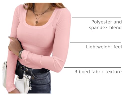 Image of Ekouaer Womens Long Sleeve Shirts Square Neck Slim Fit Basic Tops Ribbed Thermal Undershirts Layering Tee