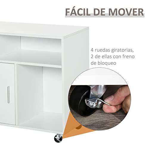 Miniatura 6 de Homcom Mueble Auxiliar De Oficina Mueble Archivador Con Ruedas Estantes Y Cajones Armario Multiusos Con Gran Almacenaje 100x35x65 Cm Blanco